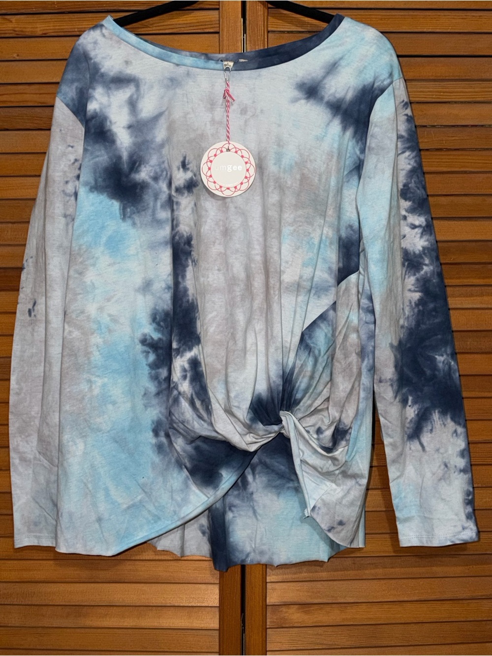 Umgee Blue and Gray Tie-Dye Long Sleeve Knot Front Shirt